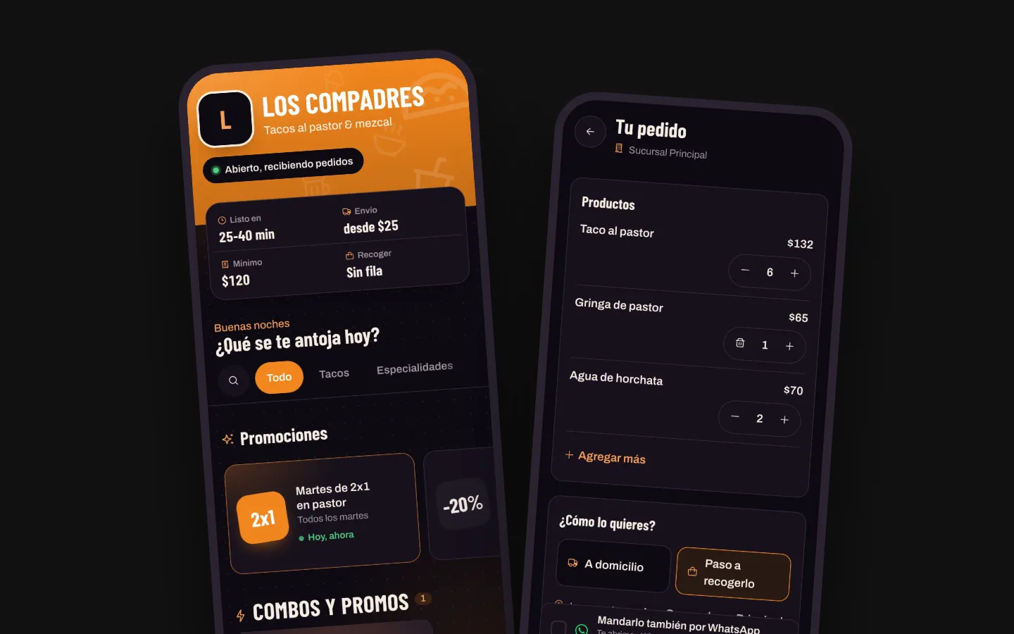 La carta del restaurante en el celular del cliente y su pedido